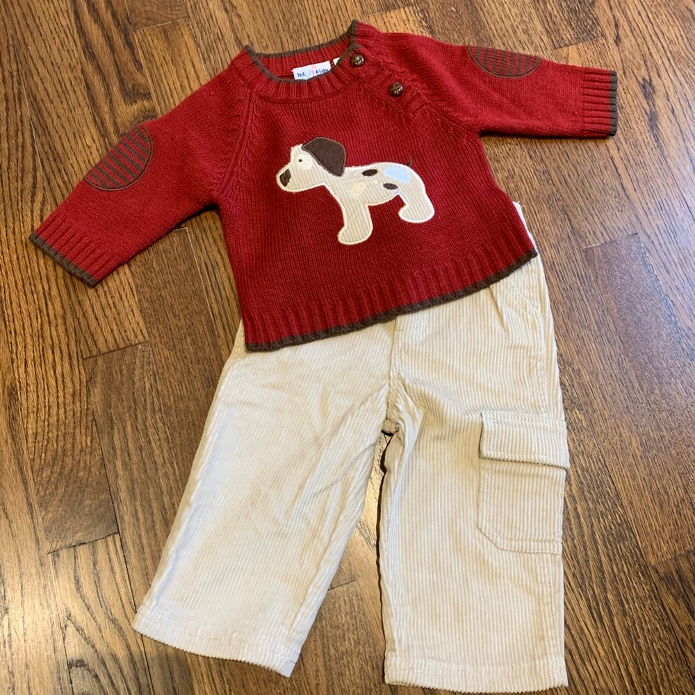 NEW 12 month Corduroys & Puppy Sweater